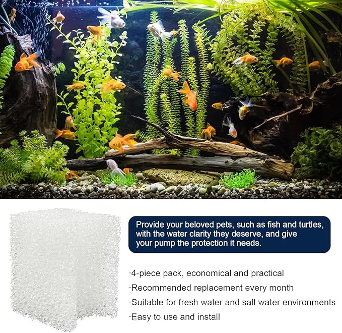Underwater Filter Bio-Foam Pads Compatible with Fluval U1 Filter, Aquarium Foam Filter Media, Filter Sponge Replacement Parts for Aquaclear Canister Aquarium Fish Tank (4 Pack)