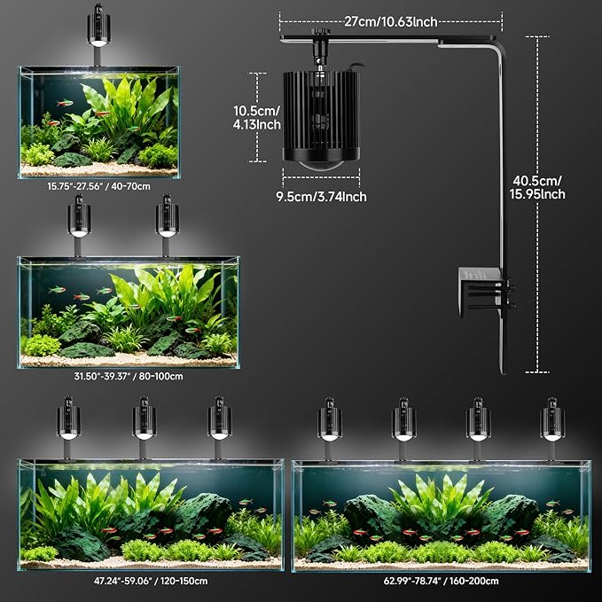 fishkeeper Clip On Aquarium Light, 24/7 Fish Tank Light with Timer, DIY 3 Colors & 10 Brightness Full Spectrum Aquarium LED Lights with Adjustable Metal Clamp for Freshwater Plants Fish Tanks (80W)