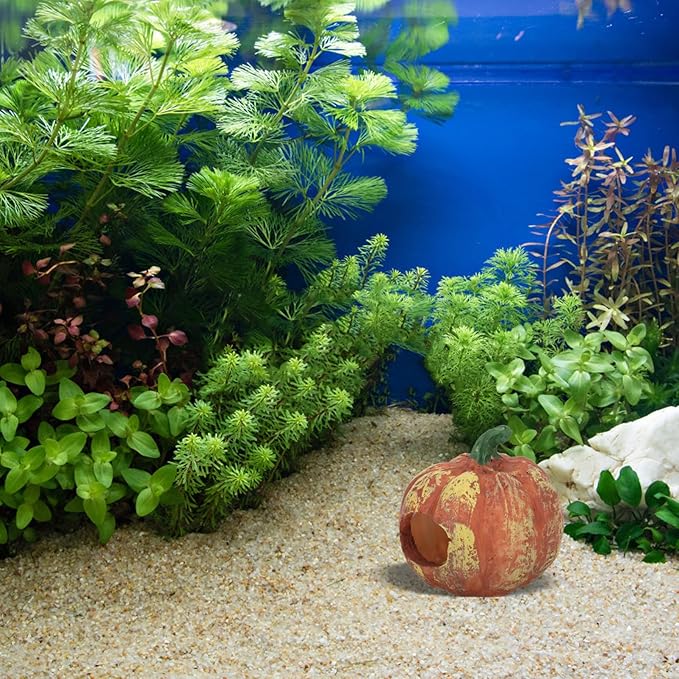 BESPORTBLE Hideout Cave Halloween Pumpkin Figurine, Resin Fish Tank Statue Halloween Aquarium Decorations for Reptile Tank Fish Tank