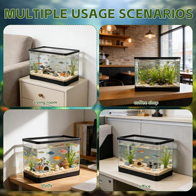 2 Gallon Plastic Rectangular Fish Tank, Large Clear Shatterproof Aquarium for Betta Fish Reptiles Succulents Flower Centerpiece, Fish Terrarium for Centerpiece Home Office Desktop Decors Gift