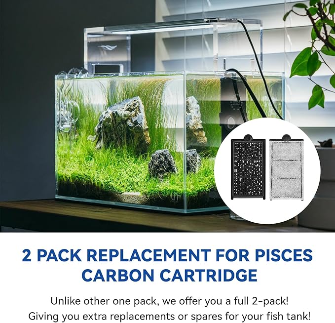 2 Pack Carbon Cartridge Replacement Insert for Aquatop Pisces Series Filter Fish Tank, Fits All Pisces Models, for PCS-5G, PCS-3G, PCS-5GB, and PCS-5GC Models, Easy to Install – PCS-RCI