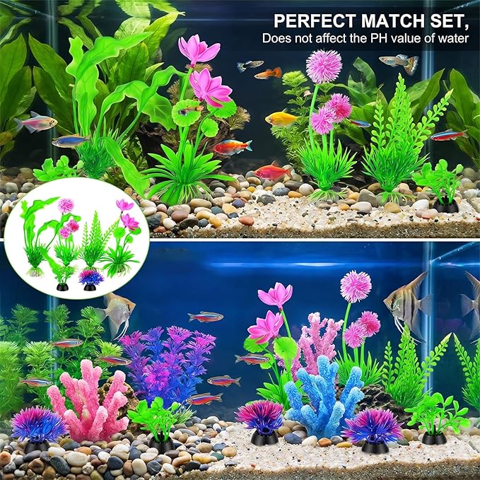 12 Pcs Fish Tank Plants Plastic Aquarium Plants, Fish Tank Accessories Aquarium Decorations Fishs Tanks Decor Aquariums Decor Plastic Plant