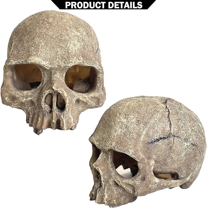 Aquarium Decoration for Fish Tank Skull Head Skeleton Aquarium Ornament Decorative Cave Landscape Aquarium Decor Reptile House Cave Fish Tank Decoration - Small