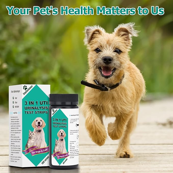 Urine Test Strips for Dogs Cats - 100 Counts Urinalysis Test Strips for Pets 3 in 1 Testing UTI Leukocytes pH Nitrite and More Dog Cat UTI Test Kit for Pets