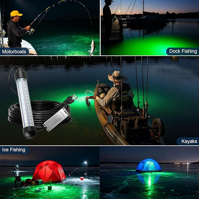 Underwater Fishing Light, 25W 2700LM Green Fishing Light, IP68 High Efficiency LED Fish Attractor Lamp, UL Certified 32.8ft Cable, Waterproof Submersible Lamp for Boat, Dock, Kayaks