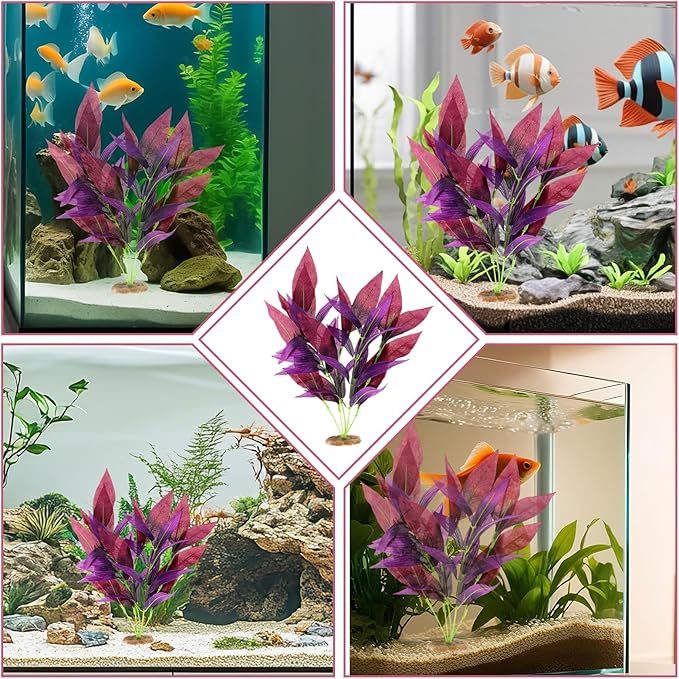 2 Pcs Silk Fish Tank Plants, Silk Plants for Fish Tank 14 Inch Aquarium Plant for Aquarium Goldfish Turtle Tanks Decorations Purple