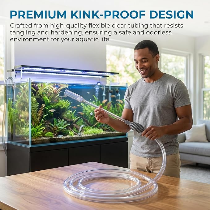 Delyle Aquarium Siphon Gravel Cleaner, 3-in-1 Fish Tank Vacuum with Sand Washer, Water Changer, 5.7ft Hose, Flow Control, Manual Hand Pump