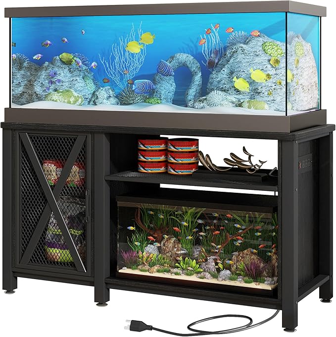 YITAHOME Heavy Duty 55-75 Gallon Aquarium Stand with Power Outlets, Cabinet for Accessories Storage - Metal Fish Tank Stand Suitable for Fish, Turtle Tank, 880LBS Capacity, Black