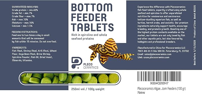 Plecoceramics Protein Wafers Universal Fish Food for Aquarium Fish - Turtle, Goldfish, Catfish - Algae Wafers for Bottom Feeders - Protein Pellets (3.53 oz / 100 gr)