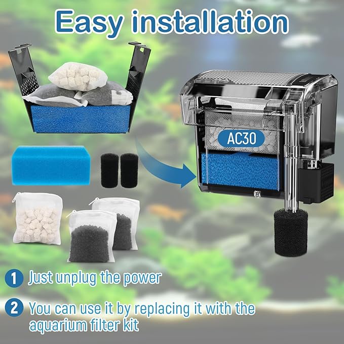 Aquarium Media Maintenance Kit Replacement for Fluval AC30 Power Filter, Includes 1 Blue Foam Filters, 2 Intake Strainer Sponge,1Pack Ceramic Rings and 2 Pack Activated Carbon
