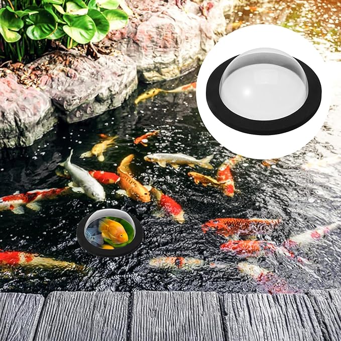 Lurrose Floating Acrylic Pond Fish Dome Cover, 15cm Diameter with Black Base and Lid, Lightweight Outdoor Garden Aquarium Habitat Protector for Fish Viewing