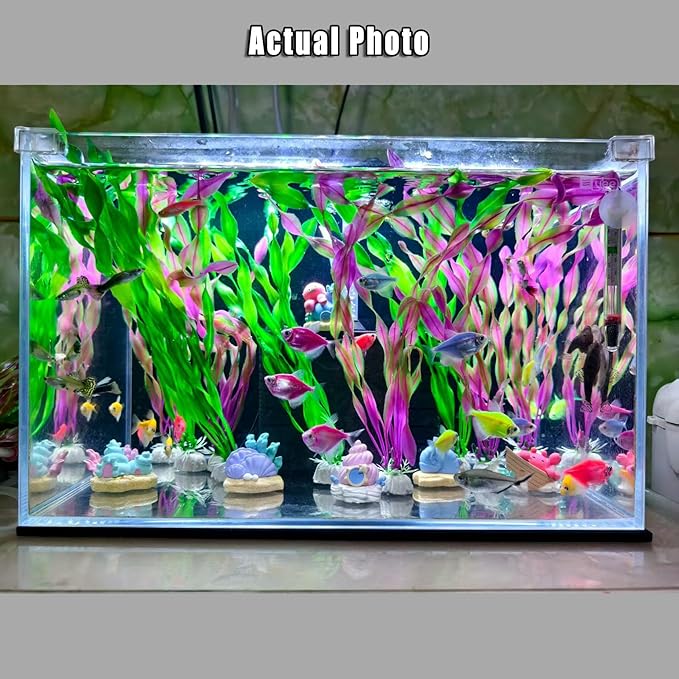 20 PCS Artificial Plastic Aquarium Plants Decor, Artificial Seaweed Fish Tank Greenery - Non-Toxic Underwater Plants with Green & Wine Red Leaves, Tank Plant Decorations