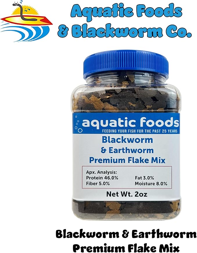 California Blackworm & Earthworm Premium Flakes for Discus, Cichlids All Community Tropical Fish Also Pellet Mix, Wafer Mix Included…2oz