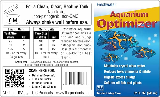 TLC Products, Freshwater Aquarium Optimizer, Aquarium Water Clarifier, Reduces Ammonia, 32 Fl Oz