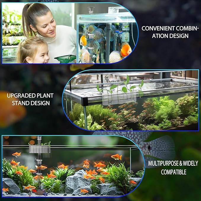 2PC 7 Holes Upgraded Aquarium Plant Holder, Aquatic Plants Cup for Tank, Fish Tank Plant Holder with Long Hook, Aquarium Feeder for Aquascape Decorations on Top of Tank (2Sets)