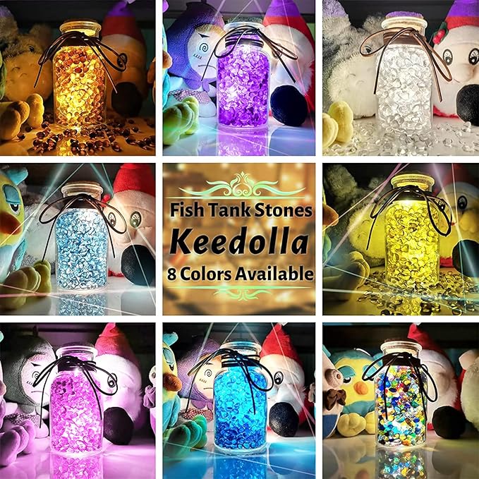 Keedolla 3 Lb Green Mix Aquarium Glass Stones Betta Fish Tank Bowl Rocks, Aquarium Fish Tank Gravel Glass Pebbles Gemstones for Fountain Succulent Plant Decorative Rock Pebble Stone