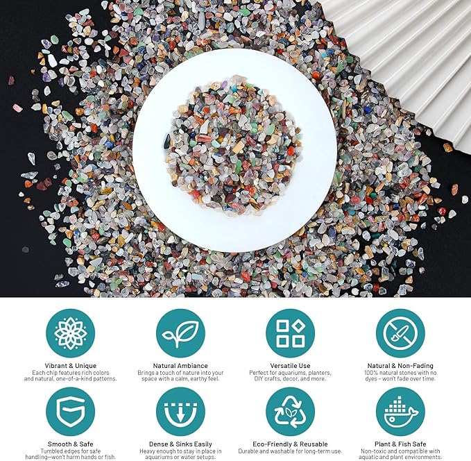 Natural Colorful Gemstone Aquarium Gravel 4.4 Lb – Premium Aquarium Sand & Coarse Fish Tank Gravel | Decorative Fish Tank Rocks | Rocks for Fish Tank, Aquarium Decor & Fish Tank Decorations