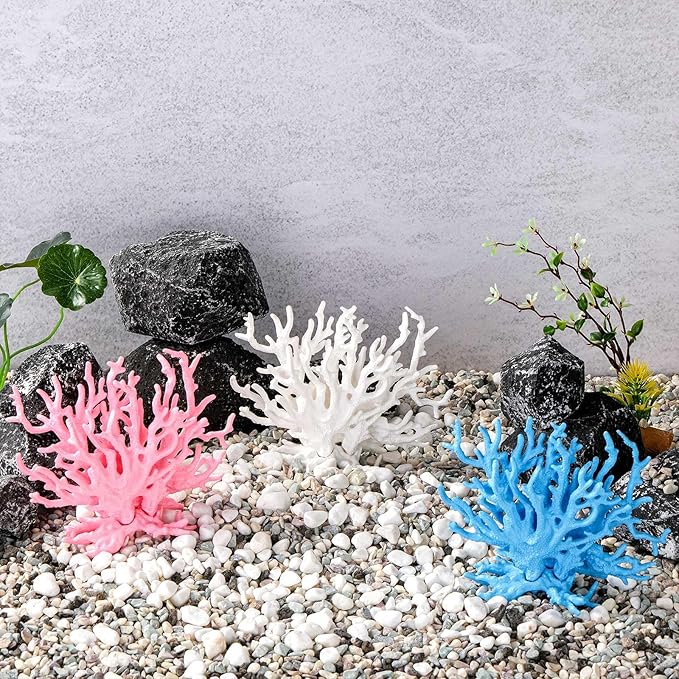 2 Pack Artificial Coral Reef Decor for Aquarium Pink and White Fish Tank Decorations for Landscaping Cute Plastic Ornaments for Terrarium