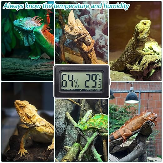Digital Probe Thermometer Hygrometer for Reptiles - 2-in-1 Terrarium Monitor with Instant Reading, Mini Design for Turtle Tank/Lizard Cage/Aquarium Habitat (Black)