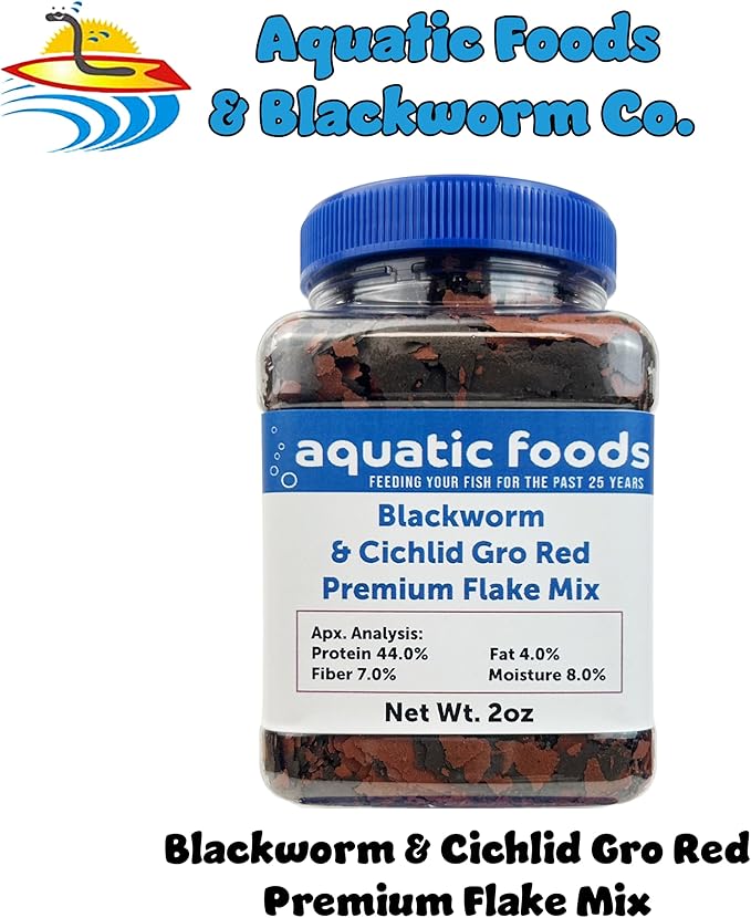 California Blackworm & Cichlid Color Red Premium Flakes for Discus, Cichlids All Community Tropical Fish Also Pellet Mix, Wafer Mix Included…2oz Jar