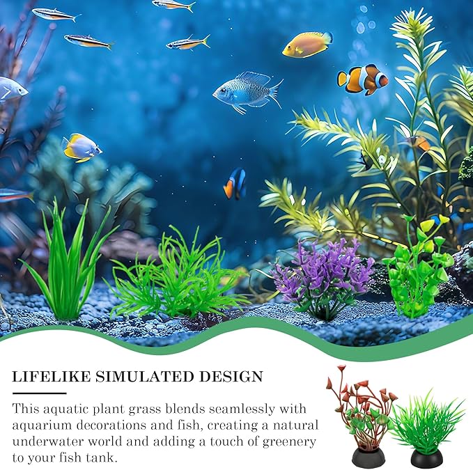 20PCS Colorful Aquarium Decorations Set - Artificial Plastic Plants with Stable Base Fake Underwater Plants for Freshwater Small Aquariums