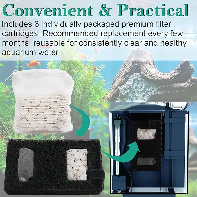 A1378 Aquarium Filter Media Replacement Pack Compatible with Fluval Spec,Evo,Bio-max,Flex,Aquariums Third Stage Biological Filtration System(6-Pack)