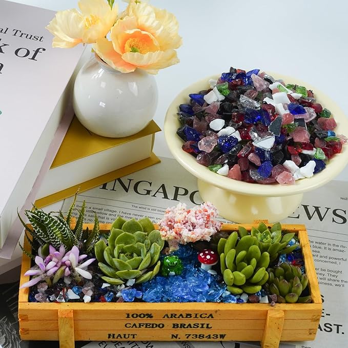 1 Lb Black,Large Crushed Sea Glass,Broken Piece Granules Crafts,Irregular Sea Glass for Vase Fillers Candle Holder Sand Pebbles,Succulent Terrarium Decor,Aquarium,Fish Turtle Tank Decorations