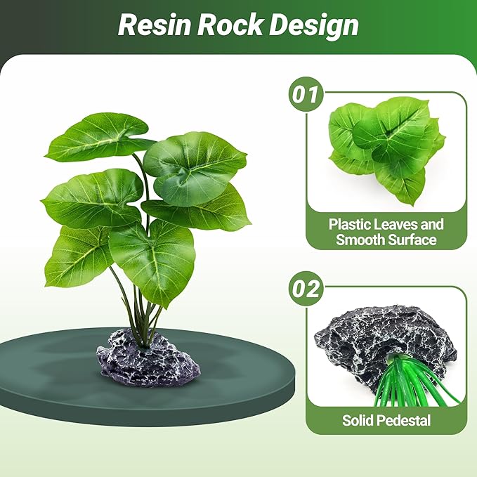 GOZILLA Fish Tank Plants, Reptile Artificial Plastic Plants, Reptile Plants for Terrarium, Aquarium Decorations Resin Pedestal Ornaments for Fish Tank Accessories Set.(4PCS/A-Set)