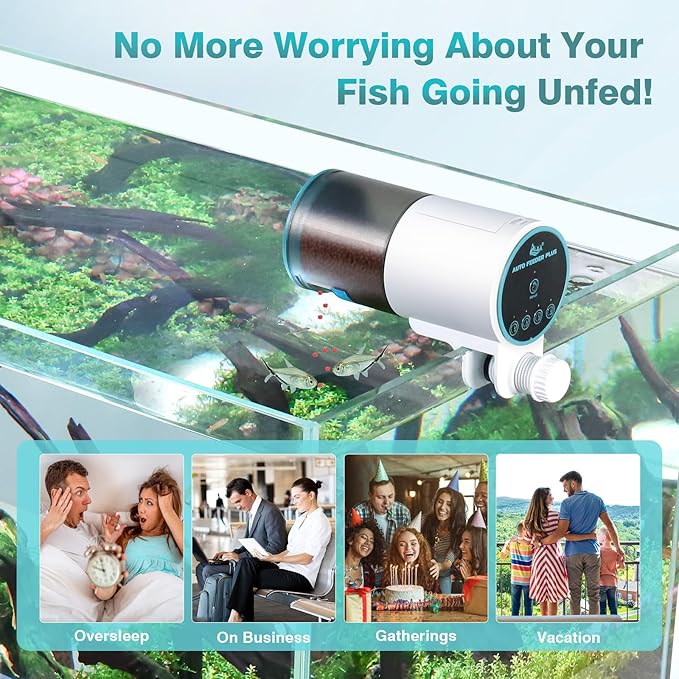AQQA Automatic Fish Feeder for Aquarium - Auto Fish Food Dispenser with 8/12/24/48H Timer, 230 ML Large Capacity Vacation Tank Feeder for Turtle Betta Goldfish, Feeding Port Automatic Alignment