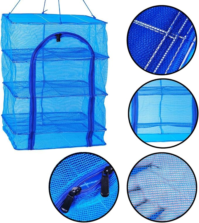 HERCHR Foldable Fish Drying Net, Collapsible Laundry Rack Net with Zippers Hanging Foldable Vegetable Fish Dish Screen Drying Cage for Drying Fish Shrimp (50 * 50 * 66)