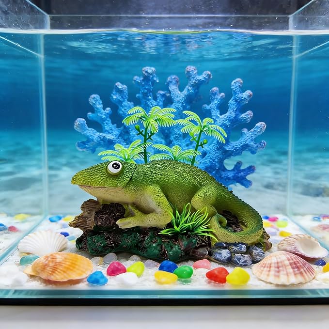 Fish Tank Bubbler Decorations Aquarium Ornament Kit with Air Stone Pump - Chameleon Resin Aquarium Decor for Fish