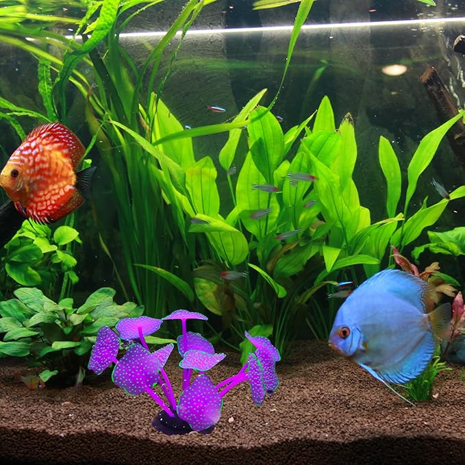 Soft Silicone Glowing Mushroom Coral, Fluorescence Aquatic Artificial Coral for Aquarium (Purple)