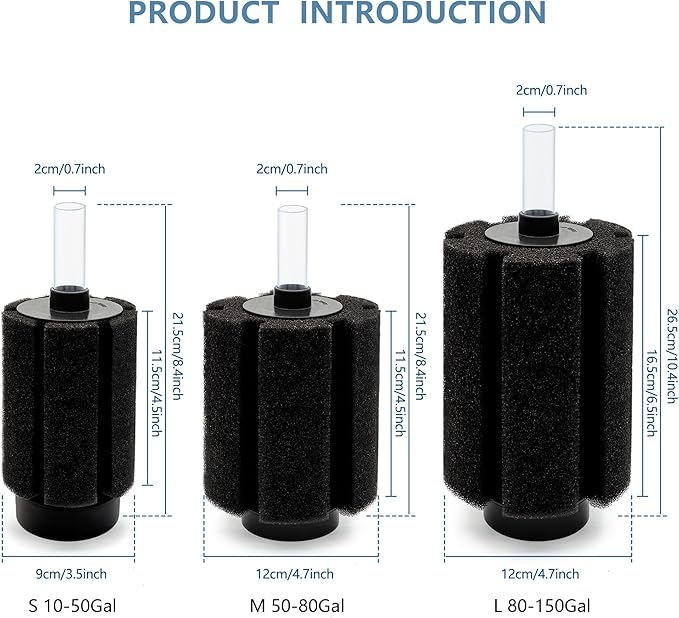 2 Pack 60-70 Gal Aquarium Sponge Filter with Air Stone and Ceramic Filter Media Quiet Fish Tank Bio Filter for Breeding Fry Shrimp Betta Fish Tank