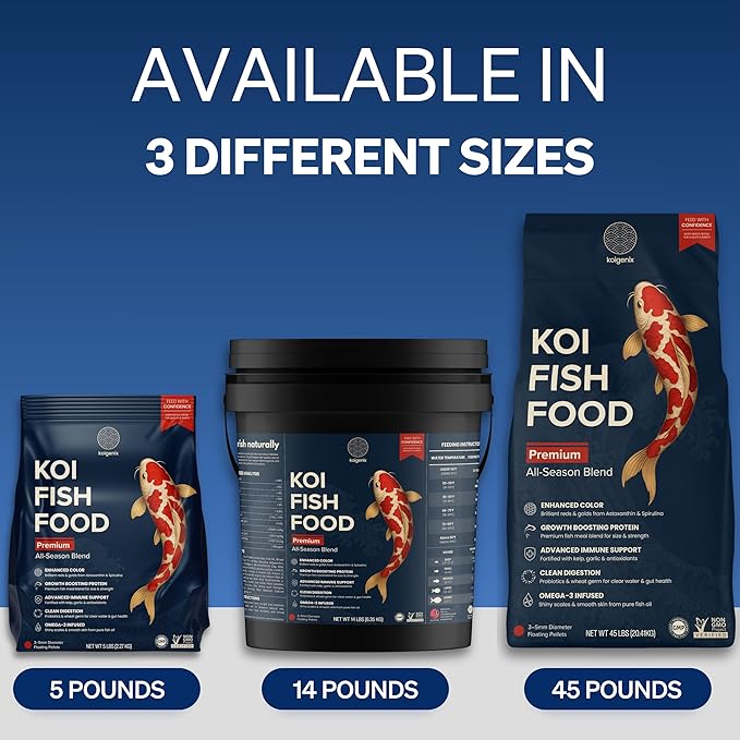 2 Pack Koi Fish Food (14lb) - Growth & Color Formula, High Protein Floating Pellets with Spirulina, Krill & Probiotics, Easy to Digest, Cleaner Water, All Season - for Koi, Goldfish & Pond Fish