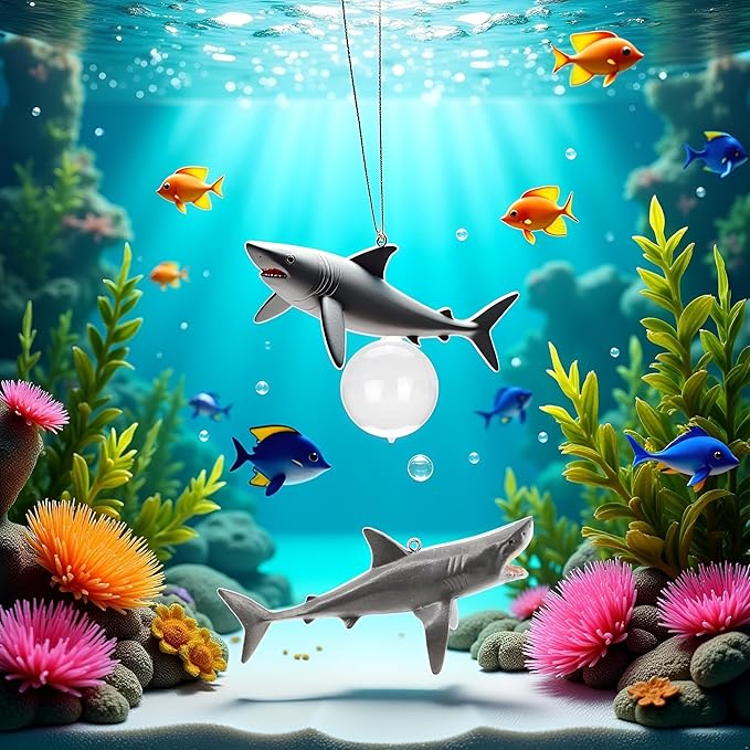 GANPUB 1Pc Floating Shark Ornament - Adjustable Aquarium Shark Animal Decor | Aquarium Floating Shark Ornaments Thematic Ornaments Suitable for Aquarium All Kinds of Fish Tank and Home Aquarium Décor