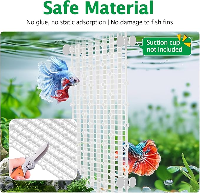 12pcs Aquarium Fish Tank Divider Filter Bottom with Bracket, Plastic Egg Crate Grid (11.6X5.7inch) for Fish Tank Separation, Bottom Filtration & DIY Aquascaping (White, 72 Brackets)