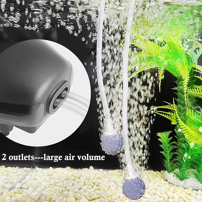 HITOP 3W 80GPH Adjustable Aquarium Air Pump, Upgrade Quiet Oxygen Pump, Powerful Air Aerator for Fish Tank up to 120 Gallon