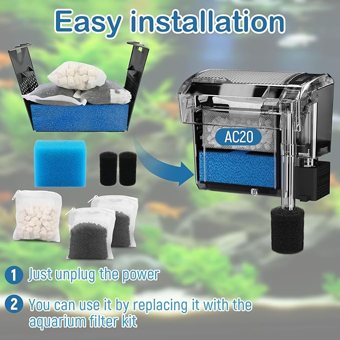 Aquarium Media Maintenance Kit Replacement for Fluval AC20 Power Filter, Includes 1 Blue Foam Filters, 2 Intake Strainer Sponge,1Pack Ceramic Rings and 2 Pack Activated Carbon
