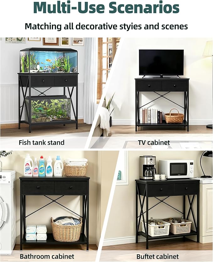 Fish Tank Stand 29 Gallon: Sturdy Aquarium Stand with Accessories Storage - Metal Fish Tank Table for 20-29 Gallon Reptile Breeder Turtle Terrarium - 30.7"x16.5" Weight Capacity 330 lbs