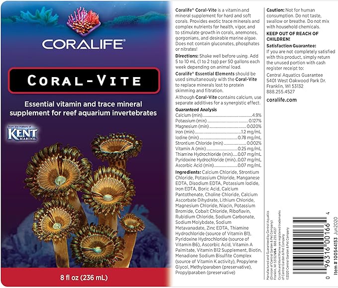 Coralife Saltwater Fish Tank Aquarium Coral-Vite Liquid Essential Vitamin and Trace Mineral Supplement for Reef Aquariums, 8 oz (Pack of 2)