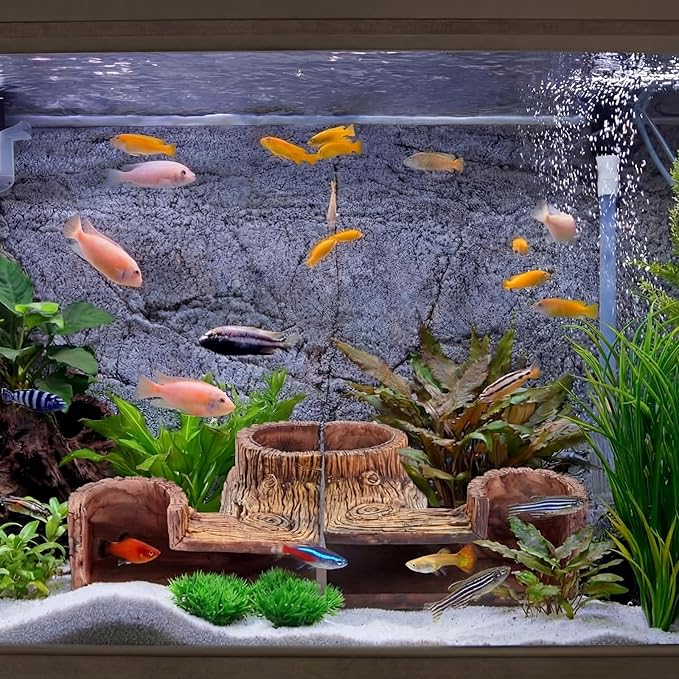 1 Pc Aquarium Underground Tunnel Cave Wood Like, 5.1 x 2 x 2.7 Inch Fish Hideout for Aquarium, Decoration for Guppy, Corydoras Catfish, Loaches, Corydora Catfish Bettas Pleco and Shrimps