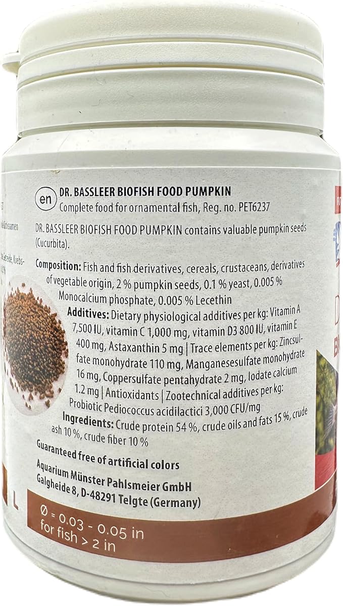 Bassleer Pumpkin Fish Food (Lrg, 150g)