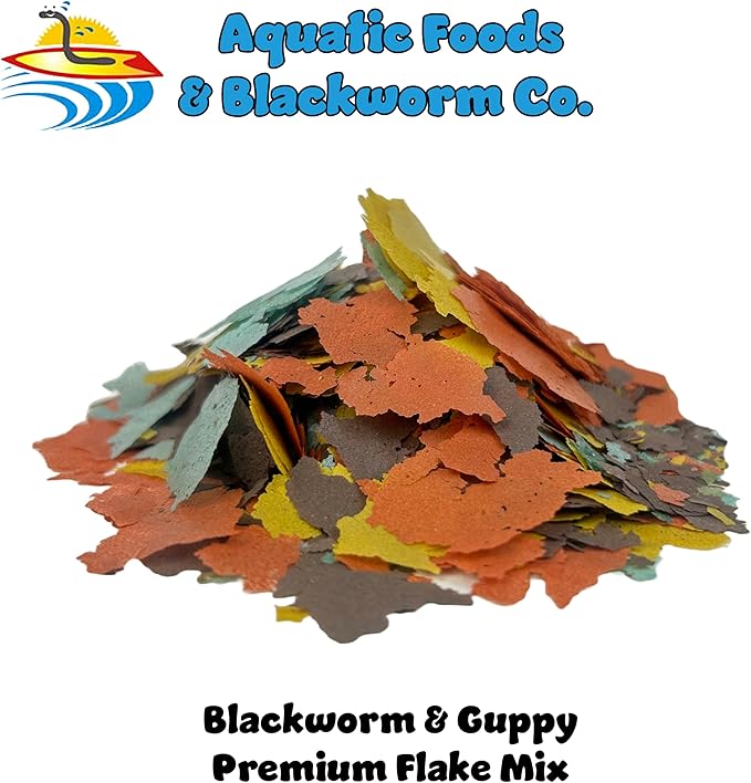 Flakes - 45% California Blackworm & Guppy Flake Mix for Guppies Also Tetras, Live Bearers, All Community Tropical Fish - Premium AF Flakes - 1/2-lbs