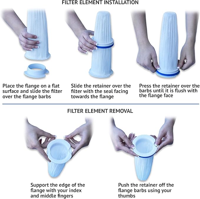 Disposable Filter Socks, Replaces Standard 4" Felt Socks, Freshwater and Saltwater Compatible, Starter Kit Includes 2ea Flange Assemblies & 10ea Filter Elements