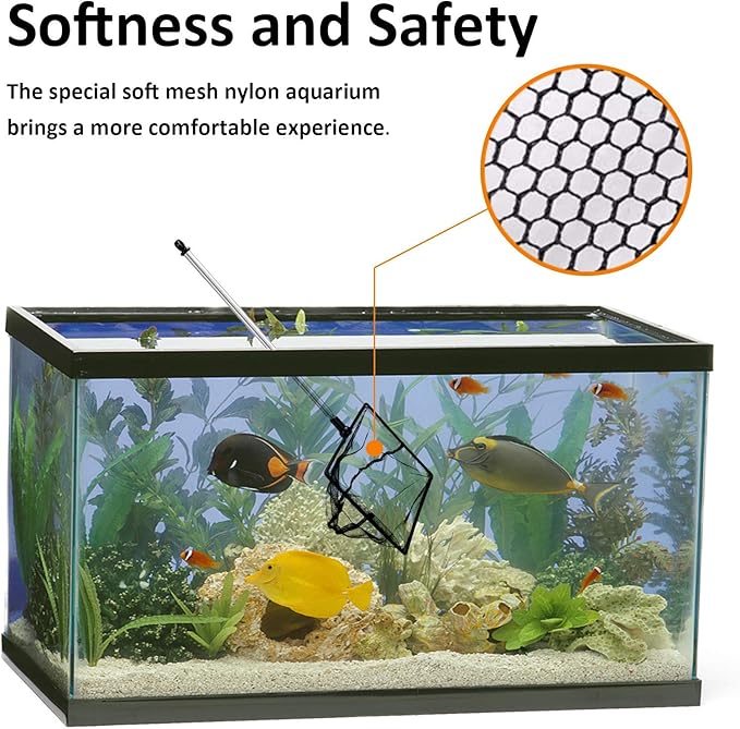 Aquarium Fish Net, 6 Inch Fine Mesh Fish Tank with Extendable 9-24 inch Long Handle