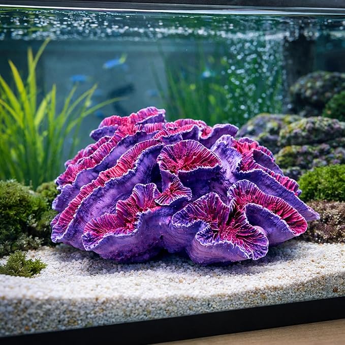 Aquarium Coral Decor, 5.9 Inch Lifelike Resin Coral Ornament for Fish Tank, Safe Decoration for Aquascaping, Purple