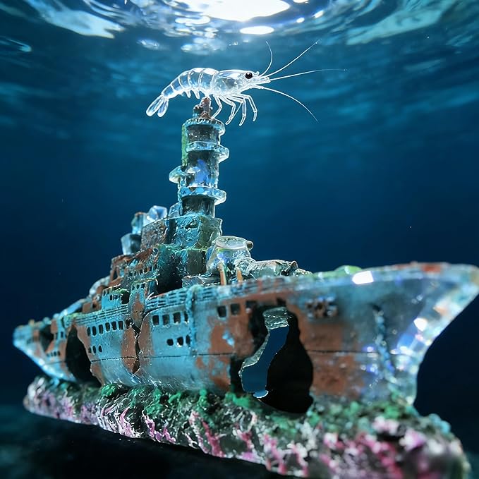 Eco-Friendly Resin Aquarium Shipwreck Decor, Realistic Sunken Ship Fish Tank Ornament, Safe Hideout & Landscaping Accessory for Betta Fish, Freshwater and Saltwater Aquariums