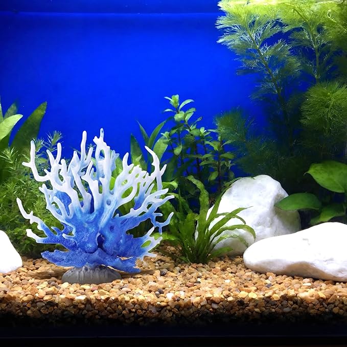 Fish Tank Fake Coral, Artificial Aquarium Coral Ornament, Aquarium Decor Plastic Plant Small, Multi-Purpose Simulation Water Grass, Faux Aquariums Ornament, Blue
