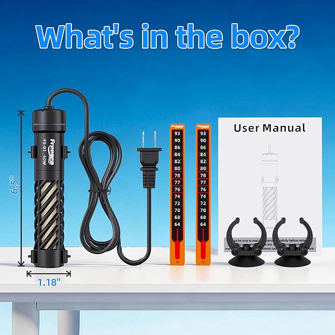 FREESEA Aquarium Heater for Fish Tank: 50W Small Submersible Thermostat with Off-Water Protection & UL Certified Cord for 3-10 Gallon Fish Turtle Tanks Enthusiasts