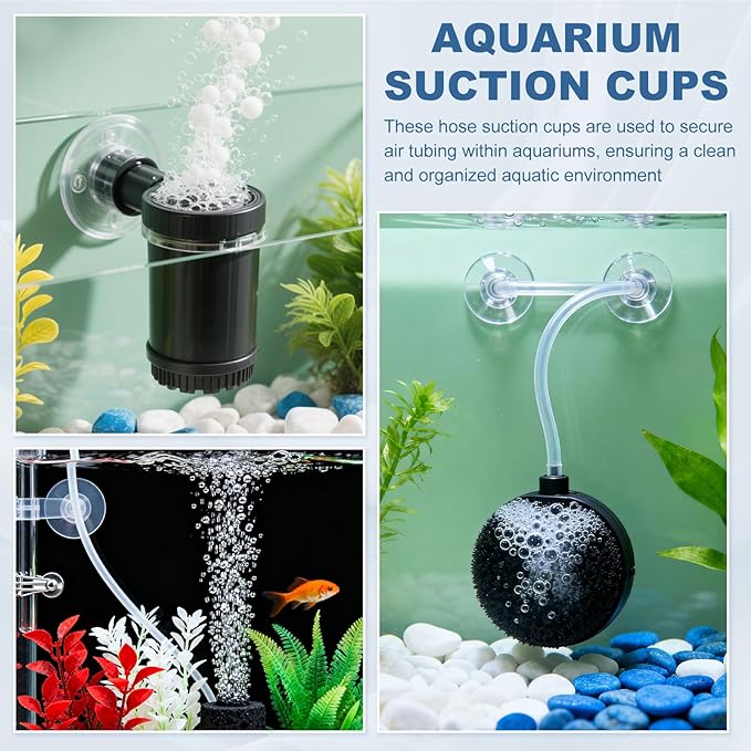 Aquarium Suction Cups, Fish Tank Suction Cups Clips Airline Tube Holders Clamps (Plastic, 15Pcs, Clear) for 0.7" Fish Tank Airline Tubing Binding Moss Shrimp Nest, 17x30MM